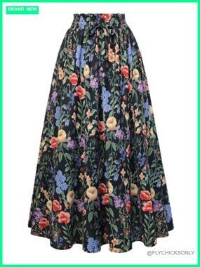 Floral High Waist Maxi Skirt with Pockets Victorian Style Long Skirt